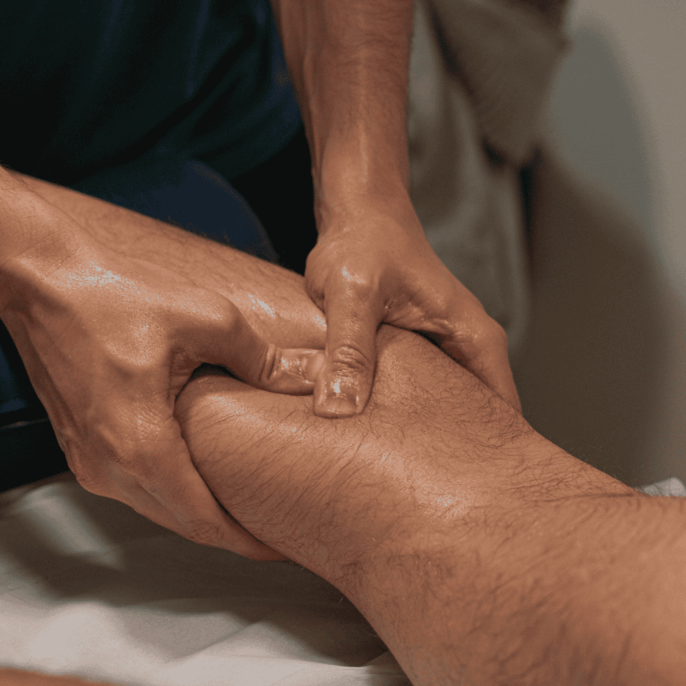 Un chico realizando un masaje de descarga en un centro de fisioterapia en Santa Eugènia de Berga